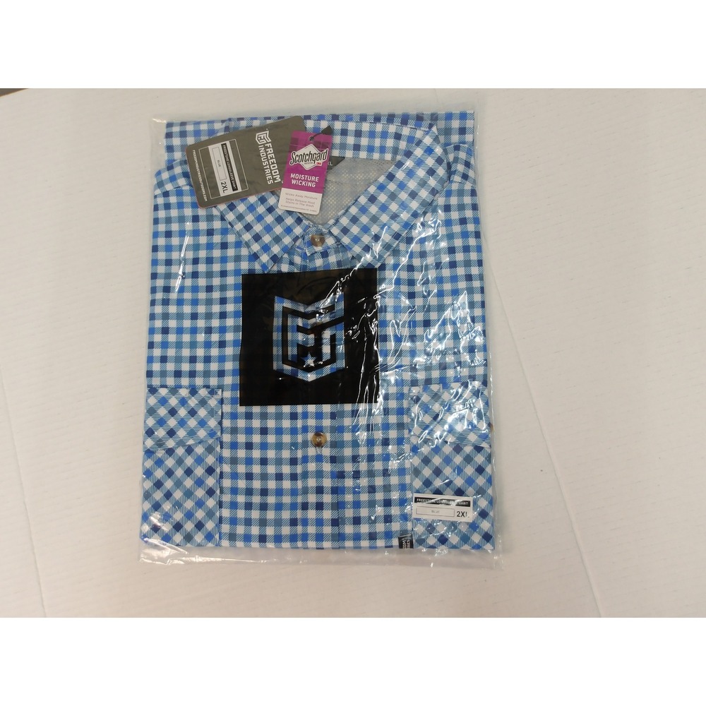 Freedom Industries Mens 2XL Button Down‎ Shirt Blue Gingham Check  / #9171
